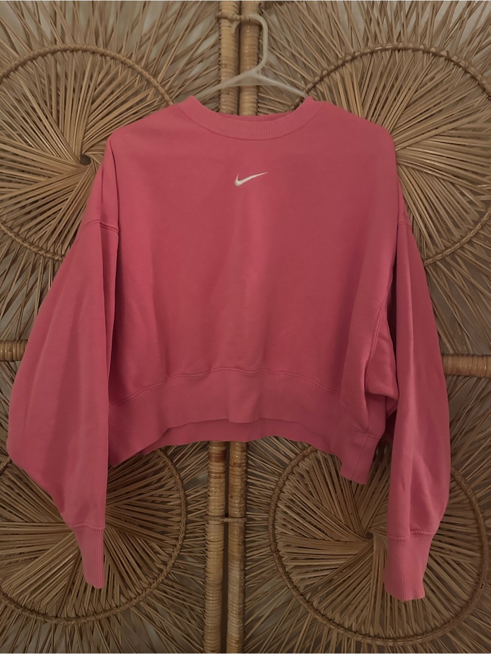 Nike Women's Hot Pink Cropped Crew Sweatshirt with White Swoosh
